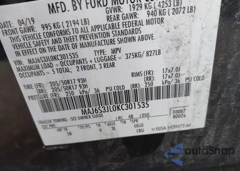 2019 Ford Ecosport Ses from USA, damaged, VIN MAJ6S3JL0KC301535